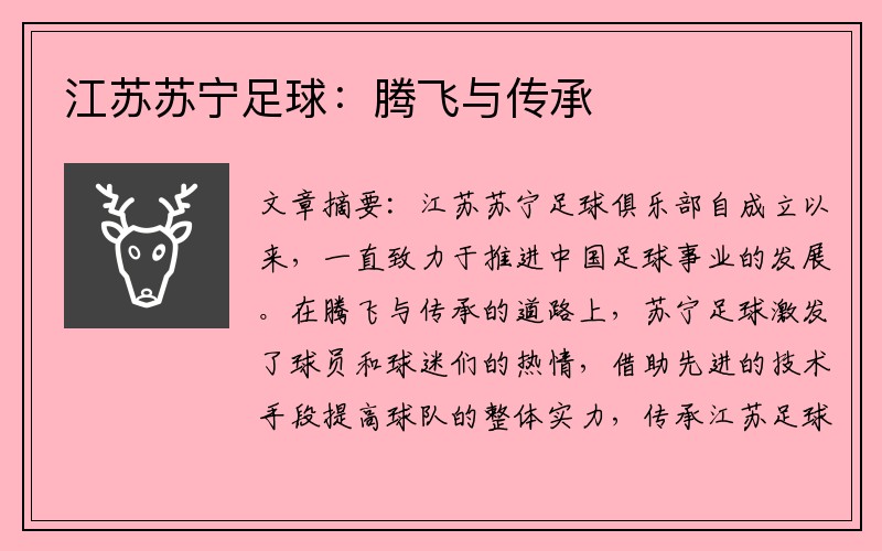 江苏苏宁足球：腾飞与传承