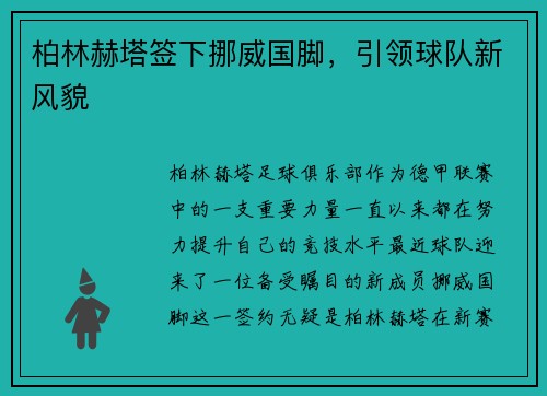 柏林赫塔签下挪威国脚,引领球队新风貌